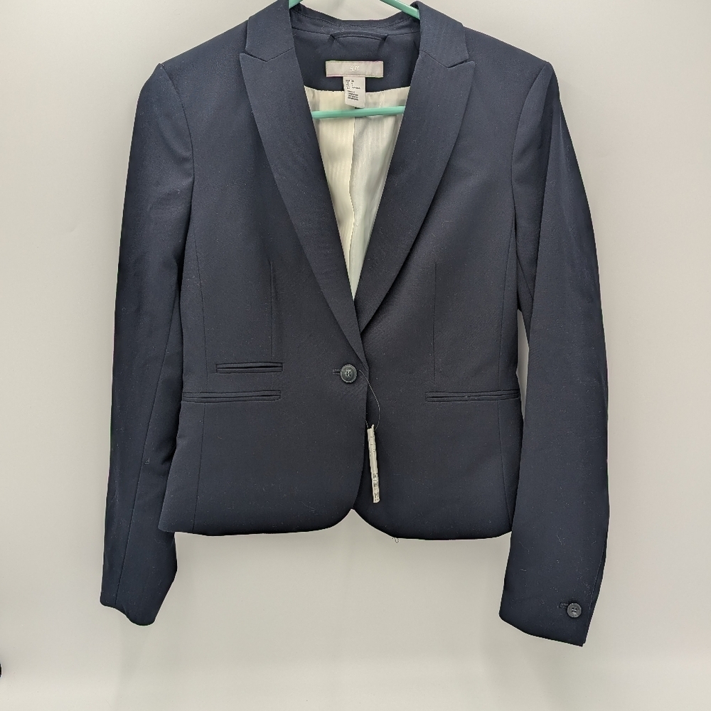 H&M Tailored Blazer Dark Academia Corporatecore Workwear 6 Career Women Navy NWT